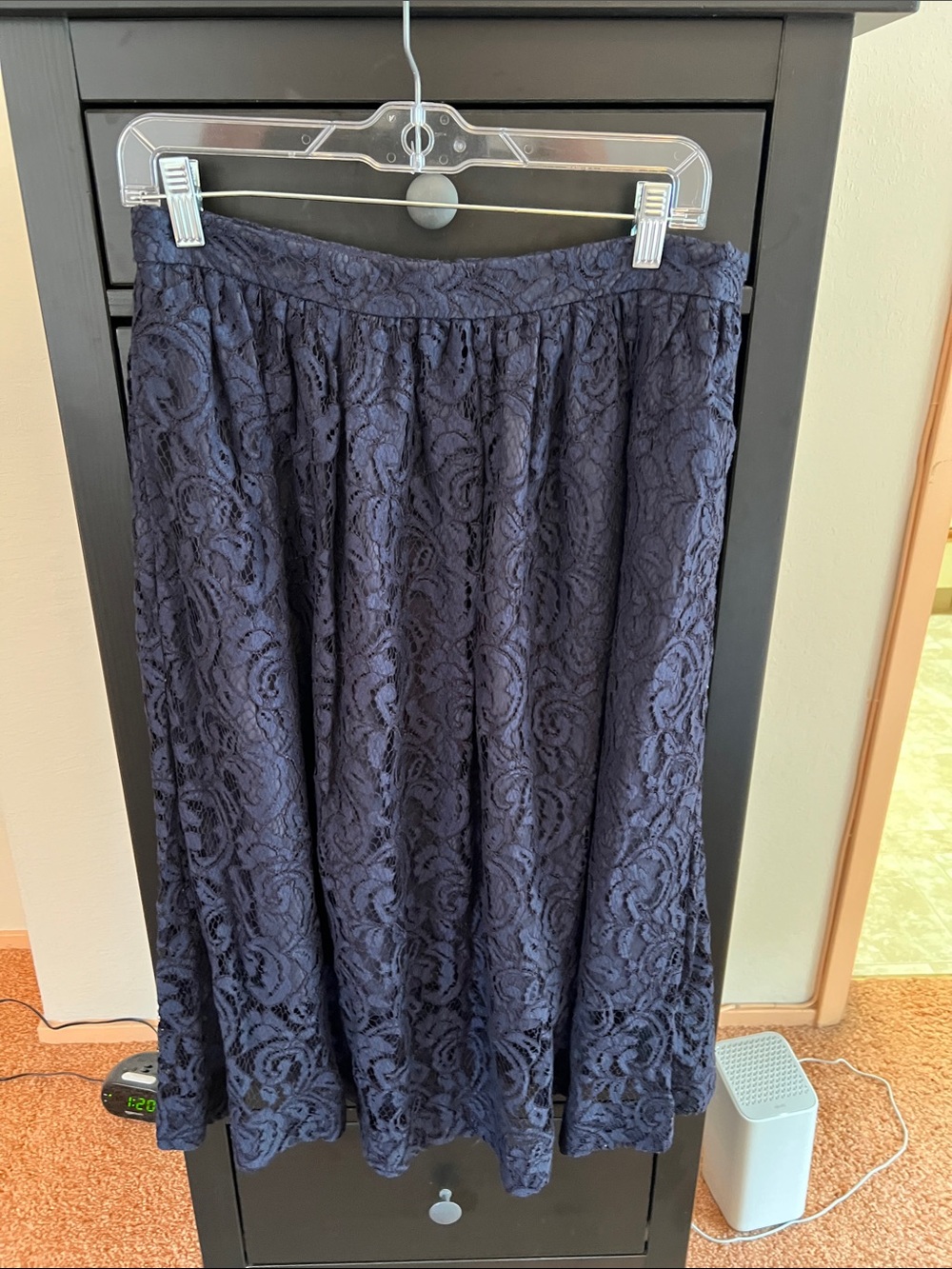 J. Crew Navy Lace Midi Skirt with pockets